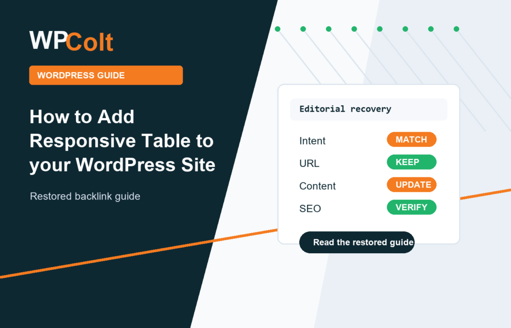 How to Add Responsive Table to your WordPress Site - WPColt restored backlink guide image