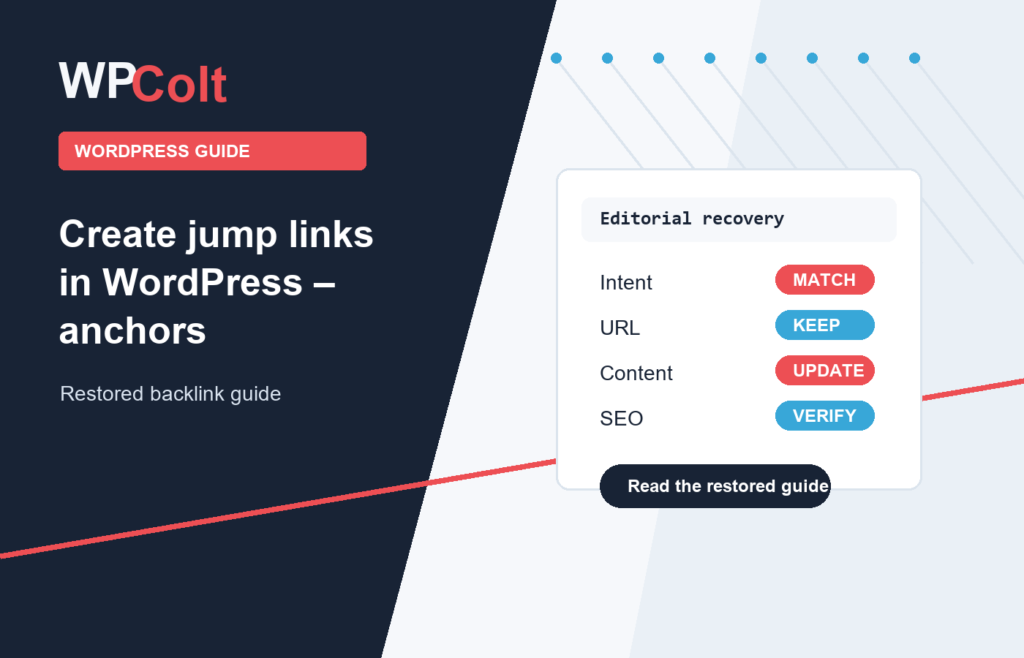 Create jump links in WordPress – anchors - WPColt restored backlink guide image