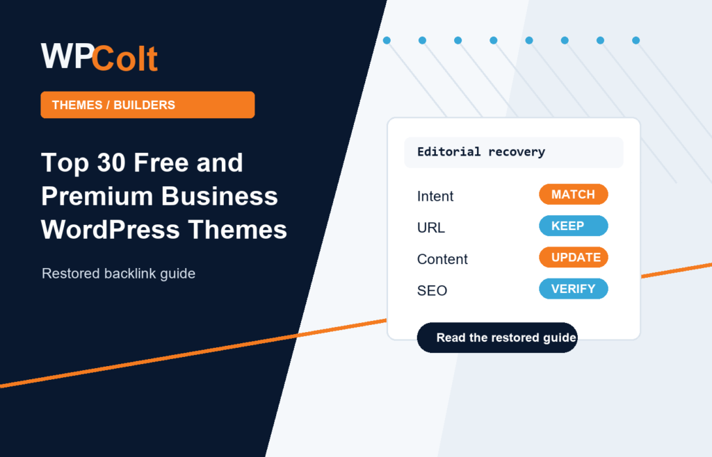 Top 30 Free and Premium Business WordPress Themes - WPColt restored backlink guide image
