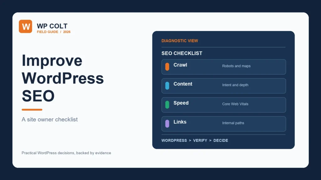 WordPress SEO checklist for crawl, content, speed and links