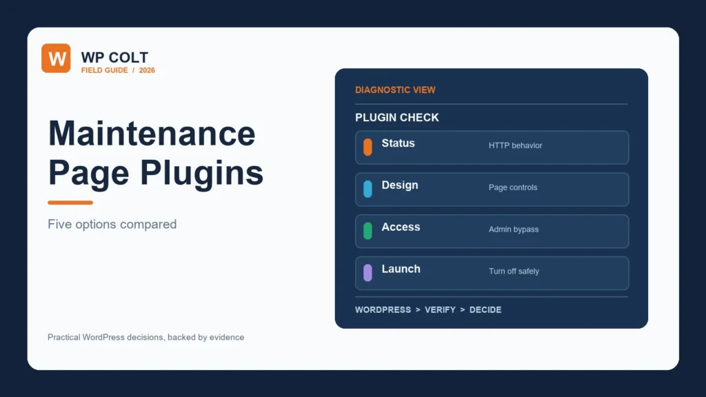 WordPress maintenance page plugin comparison criteria